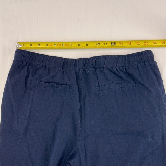 Needle & Cloth Linen Blend Drawstring Waist Cropped Pants Navy Size L Coastal - Picture 7 of 8